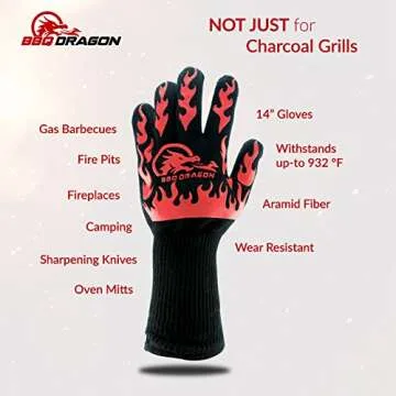 BBQ Dragon Heat Resistant Gloves - High Heat Gloves for Cooking, BBQ, Grilling, and Baking - Non-Slip Oven Gloves & Heat Proof Gloves - Certified Heat Gloves for Outdoor Grill & Kitchen Safety