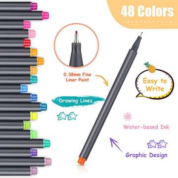 iBayam Journal Pens Planner Pens Journaling Pens Note Taking Pens Fine Point Pens Fine Tip Markers for Writing Coloring Drawing, Office School Teacher Student Pen Gift Supplies, 48 Vivid Colors