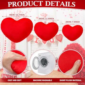 Yuntau 3 Pcs Heart Shaped Pillows Soft Heart Throw Pillows Fluffy Decorative Plush Cushion for Weddi...