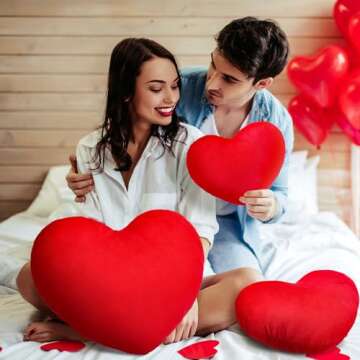 Yuntau 3 Pcs Heart Shaped Pillows Soft Heart Throw Pillows Fluffy Decorative Plush Cushion for Wedding Valentines Decor Friends Gift Living Bed Dining Room Office Sofa Cars Chairs(Red)