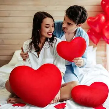 Yuntau 3 Pcs Heart Shaped Pillows Soft Heart Throw Pillows Fluffy Decorative Plush Cushion for Wedding Valentines Decor Friends Gift Living Bed Dining Room Office Sofa Cars Chairs(Red)