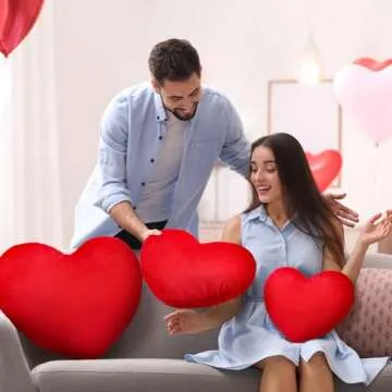 Yuntau 3 Pcs Heart Shaped Pillows Soft Heart Throw Pillows Fluffy Decorative Plush Cushion for Wedding Valentines Decor Friends Gift Living Bed Dining Room Office Sofa Cars Chairs(Red)