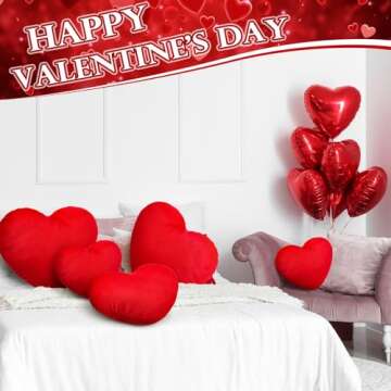 Yuntau 3 Pcs Heart Shaped Pillows Soft Heart Throw Pillows Fluffy Decorative Plush Cushion for Wedding Valentines Decor Friends Gift Living Bed Dining Room Office Sofa Cars Chairs(Red)