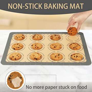 THLEITE Non Stick Silicone Baking Mat Set of 7 - Macaron Silicone Baking Mat & Pastry Mat with Measurement, BPA-Free Grade Food Baking Mat for Macaroon/Pastry/Pizza/Cookie Making