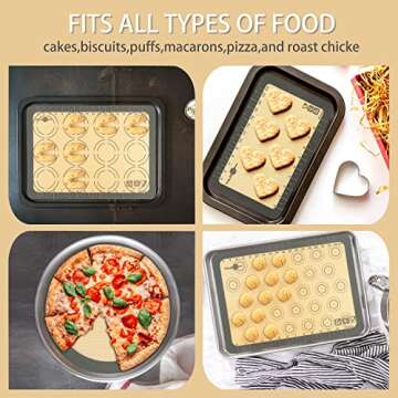 THLEITE Non Stick Silicone Baking Mat Set of 7 - Macaron Silicone Baking Mat & Pastry Mat with Measurement, BPA-Free Grade Food Baking Mat for Macaroon/Pastry/Pizza/Cookie Making