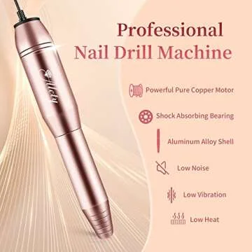 Alety Electric Nail Drill Kit, Portable Electric Nail File for Acrylic Gel Nails, Professional Nail Drill Machine Efile Manicure Pedicure Tools with Gold Nail Drill Bits for Home Salon Use