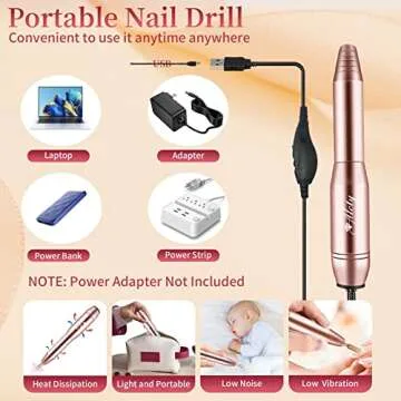 Alety Electric Nail Drill Kit, Portable Electric Nail File for Acrylic Gel Nails, Professional Nail Drill Machine Efile Manicure Pedicure Tools with Gold Nail Drill Bits for Home Salon Use
