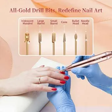 Alety Electric Nail Drill Kit, Portable Electric Nail File for Acrylic Gel Nails, Professional Nail Drill Machine Efile Manicure Pedicure Tools with Gold Nail Drill Bits for Home Salon Use