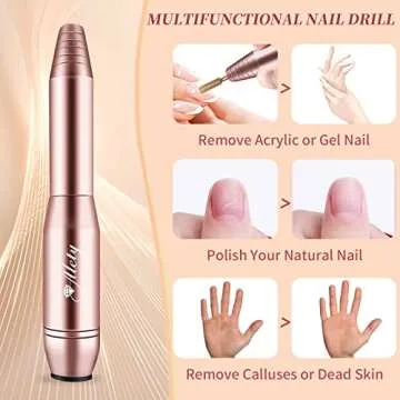 Alety Electric Nail Drill Kit, Portable Electric Nail File for Acrylic Gel Nails, Professional Nail Drill Machine Efile Manicure Pedicure Tools with Gold Nail Drill Bits for Home Salon Use