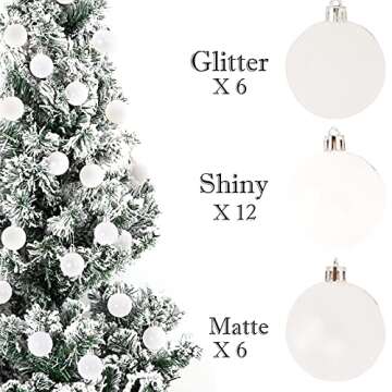 Emopeak 24Pcs Christmas Balls Ornaments for Xmas Christmas Tree - 2.36 Inch Shatterproof Christmas Tree Decorations Hanging Ball for Holiday Wedding Party Decoration White
