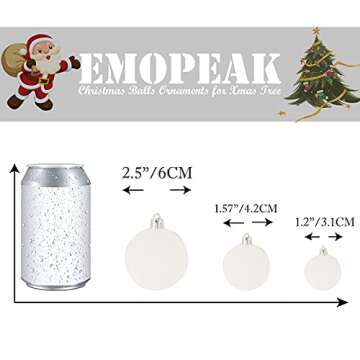 Emopeak 24Pcs Christmas Balls Ornaments for Xmas Christmas Tree - 2.36 Inch Shatterproof Christmas Tree Decorations Hanging Ball for Holiday Wedding Party Decoration White