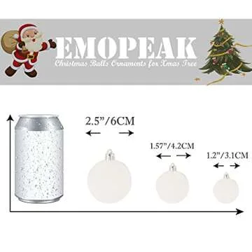 Emopeak 24Pcs Christmas Balls Ornaments for Xmas Christmas Tree - 2.36 Inch Shatterproof Christmas Tree Decorations Hanging Ball for Holiday Wedding Party Decoration White