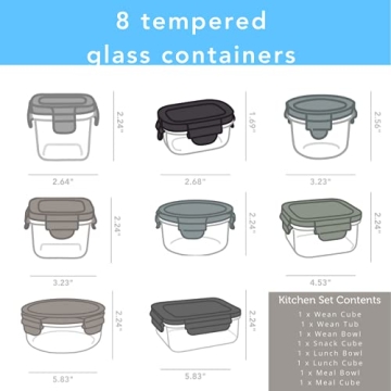 Wean Green Kitchen Set Glass Food Storage Variety Pack 8 Containers