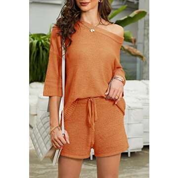 Mafulus Women's 2 Piece Outfits Sweater Sets Off Shoulder Knit Top Shorts Matching Suits Cute Pajama...