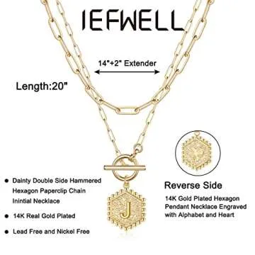IEFWELL Dainty Gold Necklace for Women Gold Initial Necklace for Women Letter J Necklace Layered Gold Necklace for Women Gold Layered Necklaces for Women Gold Jewelry