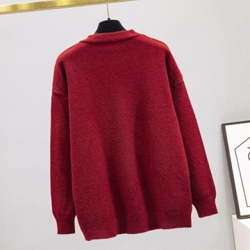 Women's Round Neck Long Sleeve Pullover Sweater with Cute Christmas Hat Casual Comfortable Fall Winter Knitted Tops (Green,One Size)