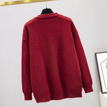 Women's Round Neck Long Sleeve Pullover Sweater with Cute Christmas Hat Casual Comfortable Fall Winter Knitted Tops (Green,One Size)