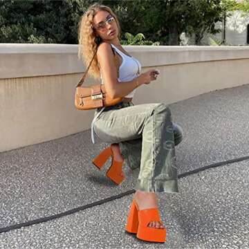 VIMISAOI Platform Sandals for Women, Sexy Square Peep Toe Slip On Chunky High Heel Sandals Date Dress Pumps