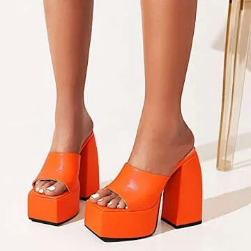 VIMISAOI Platform Sandals for Women, Sexy Square Peep Toe Slip On Chunky High Heel Sandals Date Dress Pumps