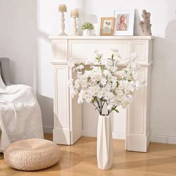 Sunm Boutique White Cherry Blossom Flowers, Artificial Cherry Blossom Decor Faux Cherry Blossom Bran...
