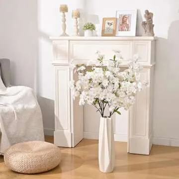 Sunm Boutique White Cherry Blossom Flowers, Artificial Cherry Blossom Decor Faux Cherry Blossom Bran...