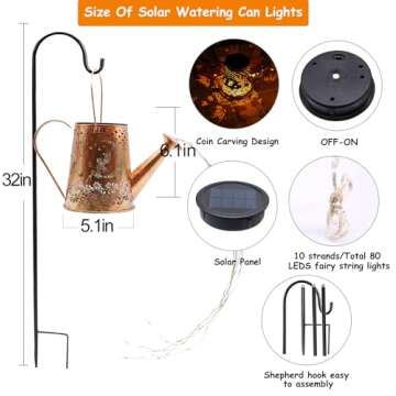 YJFWAL Watering Can with Lights, Solar Garden Lights with Fairy Butterfly Decor Star Shower Art Hang...