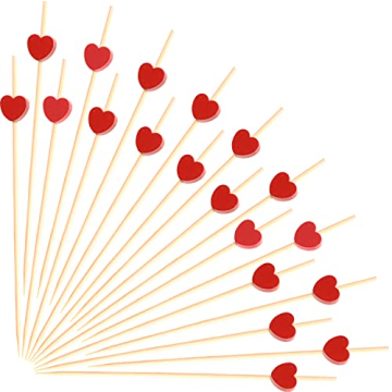 100pcs Red Heart Cocktail Picks 4.7" Long Fruit Sticks Food Toothpicks Sandwich Appetizer Charcuteri...