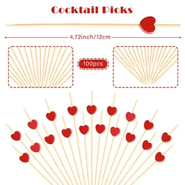 100pcs Red Heart Bamboo Cocktail Picks for Parties