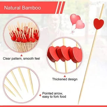 100pcs Red Heart Bamboo Cocktail Picks for Parties