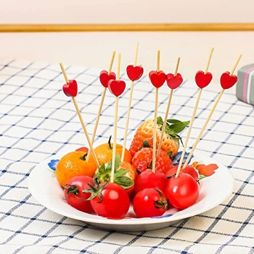 100pcs Red Heart Bamboo Cocktail Picks for Parties