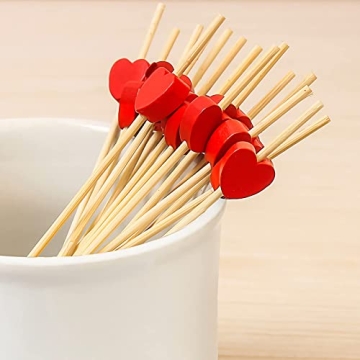100pcs Red Heart Bamboo Cocktail Picks for Parties