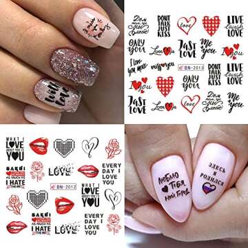 Romantic Valentine's Day Nail Art Stickers – 12 Designs