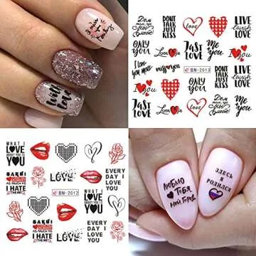 Romantic Valentine's Day Nail Art Stickers – 12 Designs