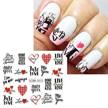 Romantic Valentine's Day Nail Art Stickers – 12 Designs