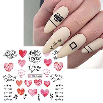 Romantic Valentine's Day Nail Art Stickers – 12 Designs