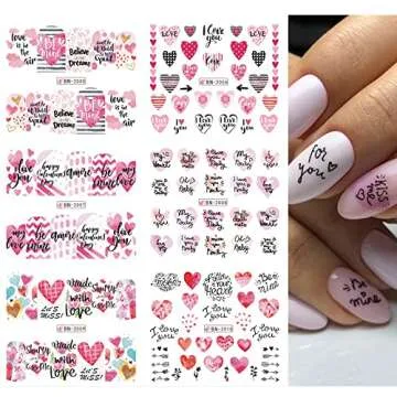 Romantic Valentine's Day Nail Art Stickers – 12 Designs