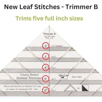 New Leaf Stitches Slotted Trimmer - Acrylic Template Ruler for Accurate Cutting and Trimming - Designed for Half-Square Triangles, Strip Piecing, Block Construction - Ideal Stencil & Tool for Quilters