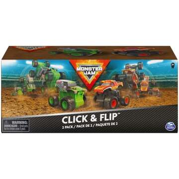 Monster Jam, 2-Pack Official Grave Digger and El Toro Loco Clip & Flip Monster Trucks, 1:43 Scale Ki...