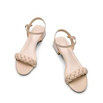 DREAM PAIRS Women's Nude Low Heels for Women Braided Open Toe Ankle Strap Block Chunky Heel Sandals Holiday Party Wedding Dress Pumps Shoes SDHS2301W Size 10