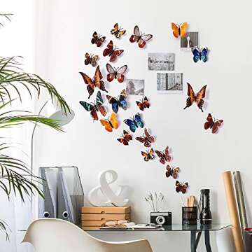 24pcs 3D Vivid Special Man-Made Lively Butterfly Art DIY Decor Wall Stickers Decals Nursery Decoration, Bathroom Décor, Office Décor, 3D Wall Art, 3D Crafts for Wall Art Kids Room Bedroom