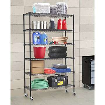 FDW Wire Shelving Unit with Wheels Steel 6 Tier Heavy Duty Layer Rack Storage Metal Shelf Garage Org...
