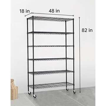 FDW Wire Shelving Unit with Wheels Steel 6 Tier Heavy Duty Layer Rack Storage Metal Shelf Garage Organizer Wire Rack Shelving Adjustable Utility 2100 LBS Capacity-18x48x82 inch (Black)