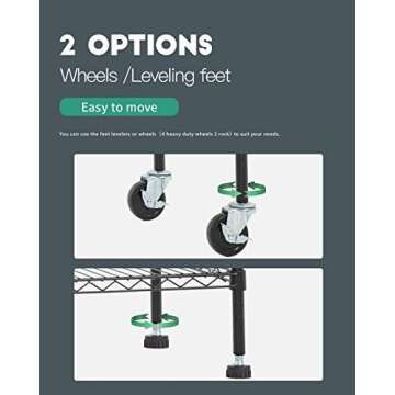 FDW Wire Shelving Unit with Wheels Steel 6 Tier Heavy Duty Layer Rack Storage Metal Shelf Garage Organizer Wire Rack Shelving Adjustable Utility 2100 LBS Capacity-18x48x82 inch (Black)