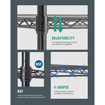 FDW Wire Shelving Unit with Wheels Steel 6 Tier Heavy Duty Layer Rack Storage Metal Shelf Garage Organizer Wire Rack Shelving Adjustable Utility 2100 LBS Capacity-18x48x82 inch (Black)