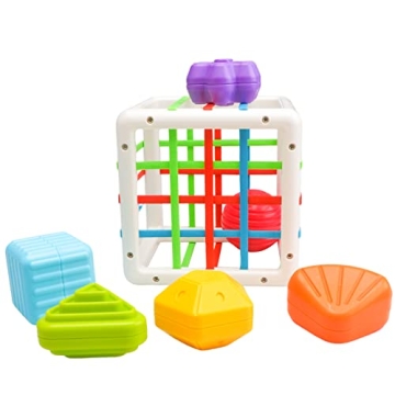 wonuu Baby Shape Sorting Toy Shape Sorting Box Sensory Sorting Bin with Elastic Bands Fine Motor Ski...
