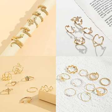Palotay 48pcs Gold Stackable Rings Set for Women
