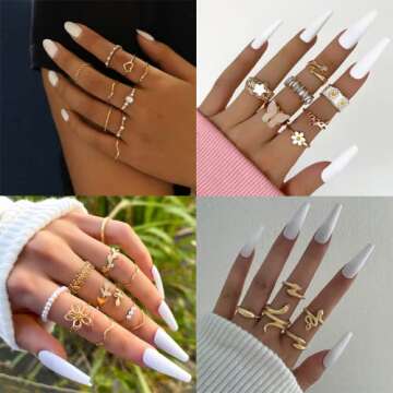 Palotay 48pcs Gold Stackable Rings Set for Women