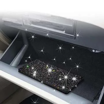 LIFUTOPIA Bing Rhinestone Car Registration and Insurance Document Holder, Glitter Artificial Diamond Lether Vehicle Accessories Car Essentials Glove Box Organizer Compartment Case Black
