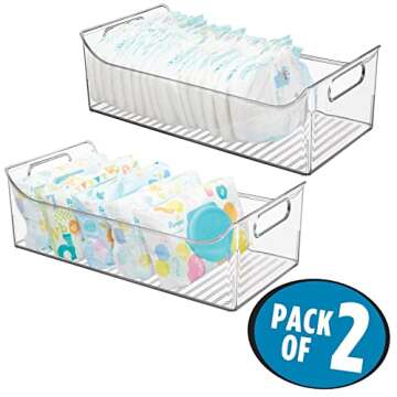 mDesign Portable Nursery Storage Plastic Baby Organizer Storage Caddy Bin w/Handles for Kids/Child E...