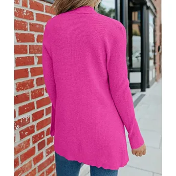 MEROKEETY Women's 2024 Fall Open Front Waffle Knit Cardigan Long Sleeve Cozy Knit Sweaters with Pockets, Magenta, Medium
